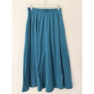 Peter Popovitch Vintage Teal Midi Skirt Elastic Waist Cotton Blend Size Medium